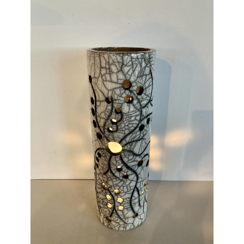 Unique creation of artisanal art as a decorative Raku lamp