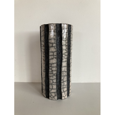 Superb tall turquoise Raku vase and unique decorative art piece