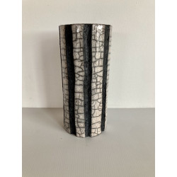 Superb tall turquoise Raku vase and unique decorative art piece