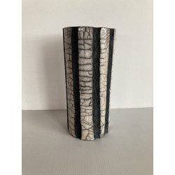 Superb tall turquoise Raku vase and unique decorative art piece