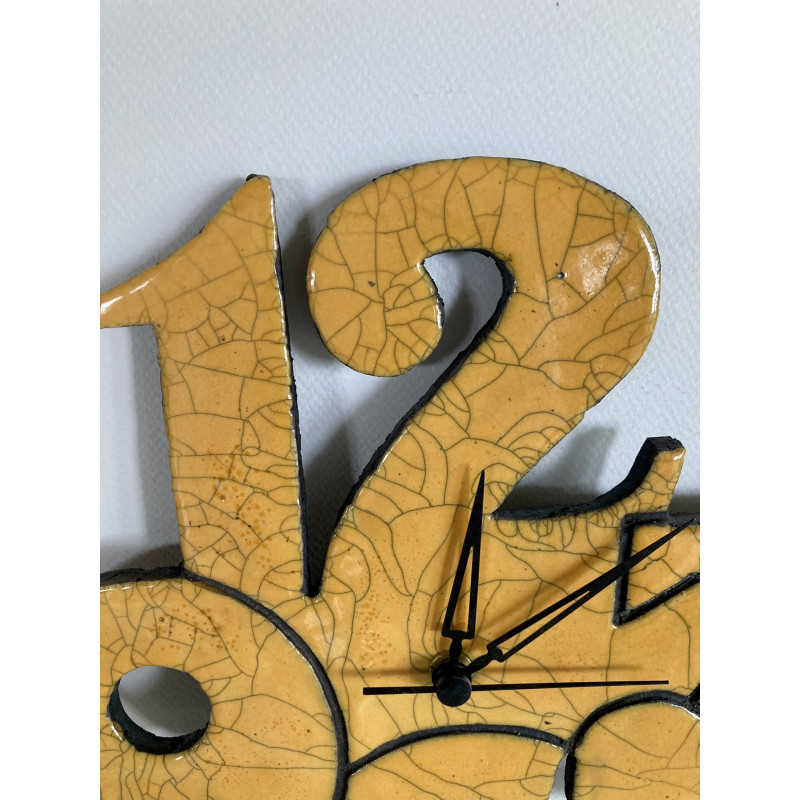 Horloge Murale Cadre Bois, Intérieur Céramique, 31cm, Motif Floral - Occasion