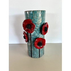 Original poppies raku ceramic vase