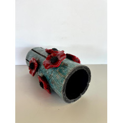 Original poppies raku ceramic vase