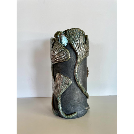 Large original Raku ceramic vase in white and black