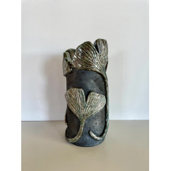 Large original Raku ceramic vase in white and black