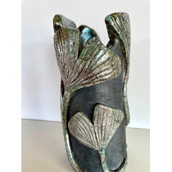 Large original Raku ceramic vase in white and black