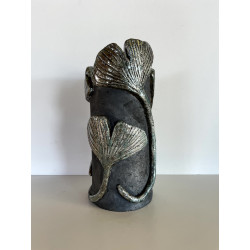 Large original Raku ceramic vase in white and black