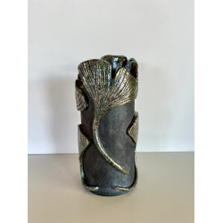 Large original Raku ceramic vase in white and black
