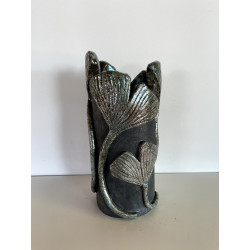 Large original Raku ceramic vase in white and black
