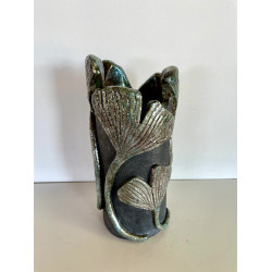 Large original Raku ceramic vase in white and black