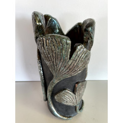 Large original Raku ceramic vase in white and black