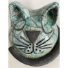 Chat dormeur "Gribouille" en céramique raku bleu turquoise