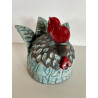 Poule décorative en céramique Raku bleu turquoise