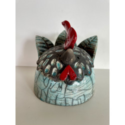 Poule décorative en céramique Raku bleu turquoise