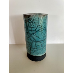 Lovely decorative turquoise Raku ceramic vase art nicely crackled