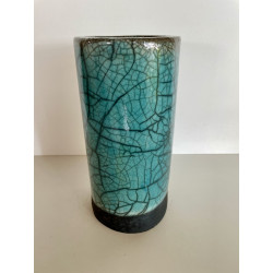 Lovely decorative turquoise Raku ceramic vase art nicely crackled