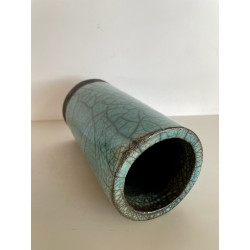 Lovely decorative turquoise Raku ceramic vase art nicely crackled