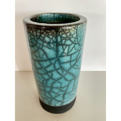 Lovely decorative turquoise Raku ceramic vase art nicely crackled