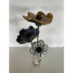 Vase Céramique Raku et ses 3 fleurs