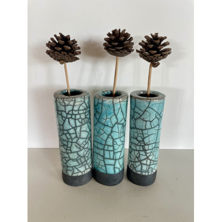 Très tendance cette série de 3 vases céramique raku turquoise brillant