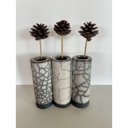 White Raku ceramic trio of vases for an original decoration