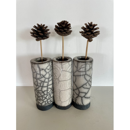 White Raku ceramic trio of vases for an original decoration