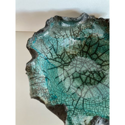 Coupe décorative unique en céramique raku bleu turquoise