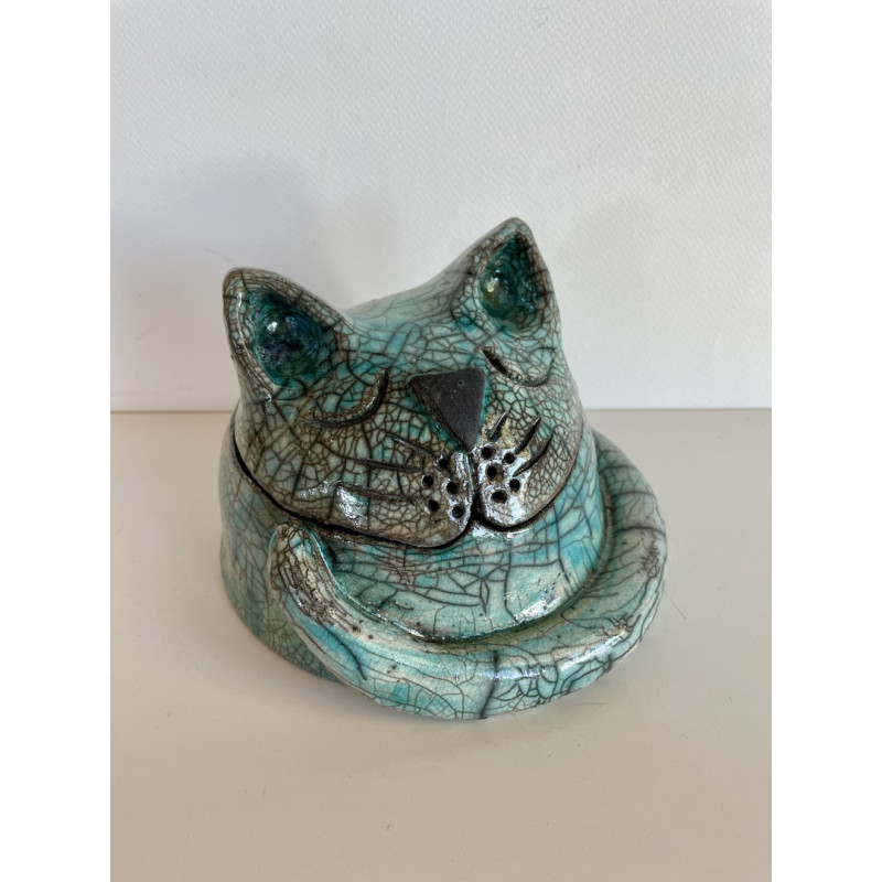 Blue Raku ceramic cat