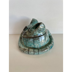 Blue Raku ceramic cat