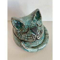 Blue Raku ceramic cat