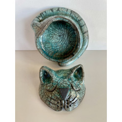 Blue Raku ceramic cat