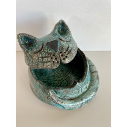 Blue Raku ceramic cat