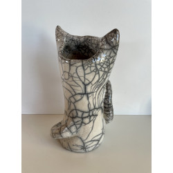 Vase Chat Céramique Raku Blanc