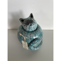 Jolie Boîte chat ou urne funéraire en céramique Raku
