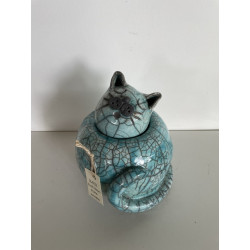 Jolie Boîte chat ou urne funéraire en céramique Raku