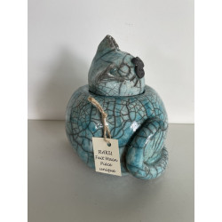 Jolie Boîte chat ou urne funéraire en céramique Raku