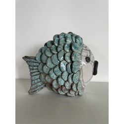 Poisson Décoratif en Céramique Raku Beu Turquoise