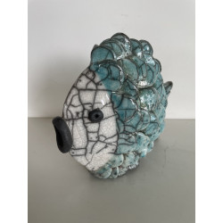 Poisson Décoratif en Céramique Raku Beu Turquoise