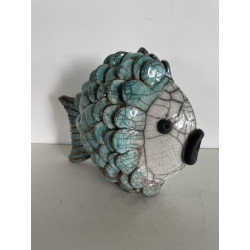 Poisson Décoratif en Céramique Raku Beu Turquoise