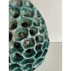 Artisanat d'art Français pour cette belle lampe Anémone céramique Raku