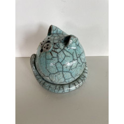 Chat "Cachou Bleu" Céramique Raku