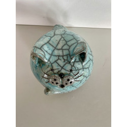 Chat "Cachou Bleu" Céramique Raku