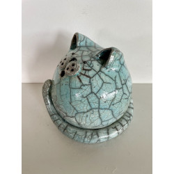 Chat "Cachou Bleu" Céramique Raku