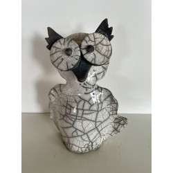 Chouette ou hibou en céramique raku porte bonheur