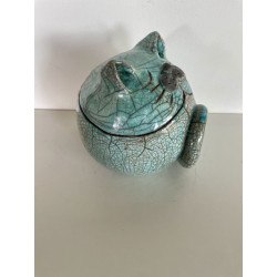 Boîte Chat Bleue Céramique Raku