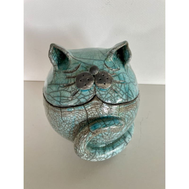 Boîte Chat Bleue Céramique Raku