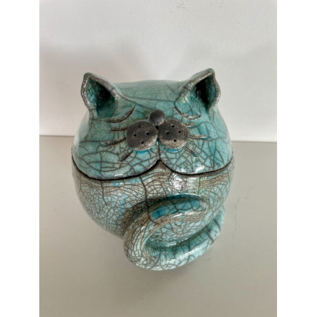 Boîte Chat Bleue Céramique Raku