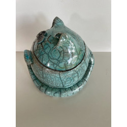 Boîte Chat Bleue Céramique Raku
