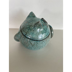 Boîte Chat Bleue Céramique Raku