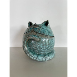 Boîte Chat Bleue Céramique Raku